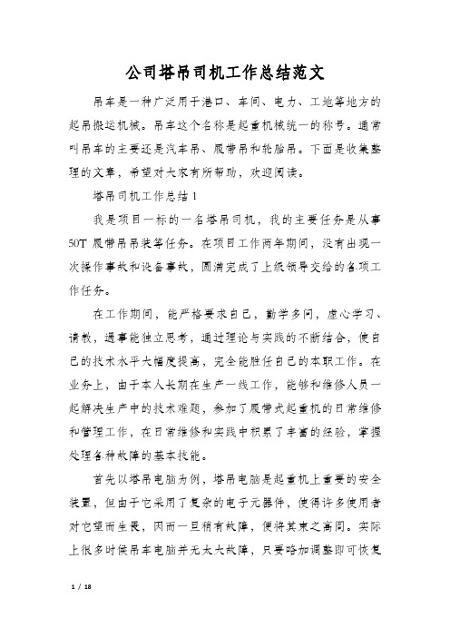 公司塔吊司机工作总结范文