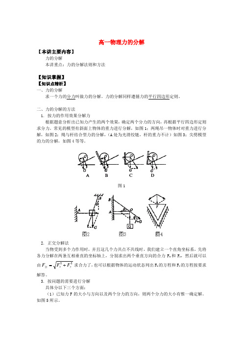 高一物理力的分解知识精讲