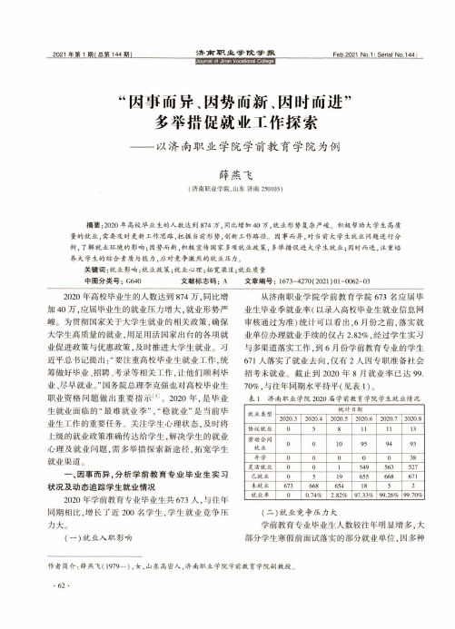 “因事而异、因势而新、因时而进”多举措促就业工作探索--以济南职业学院学前教育学院为例