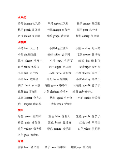 儿童分类英文单词顺口溜-水果-颜色-身体部位