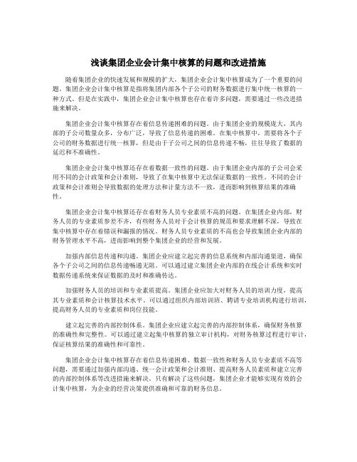 浅谈集团企业会计集中核算的问题和改进措施