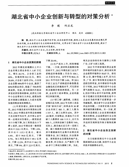 湖北省中小企业创新与转型的对策分析