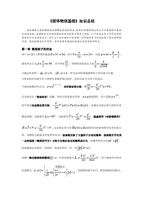 东南大学固体物理基础知识总结