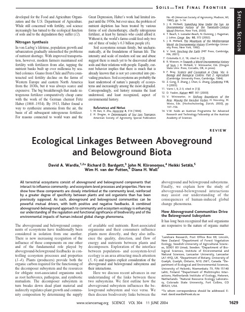 Ecological Linkages Between Aboveground and Belowground Biota