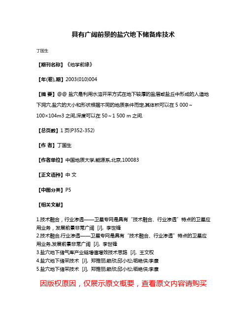 具有广阔前景的盐穴地下储备库技术