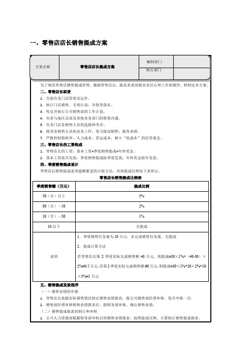 零售店店长销售提成方案