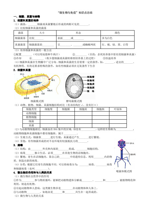 微生物与免疫知识点总结填空!