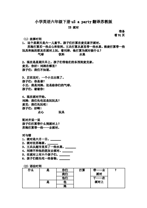 小学英语六年级下册u5 a party翻译苏教版