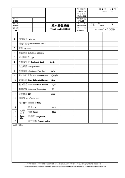 疏水阀数据表