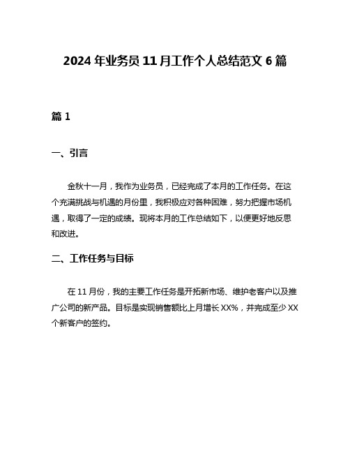 2024年业务员11月工作个人总结范文6篇