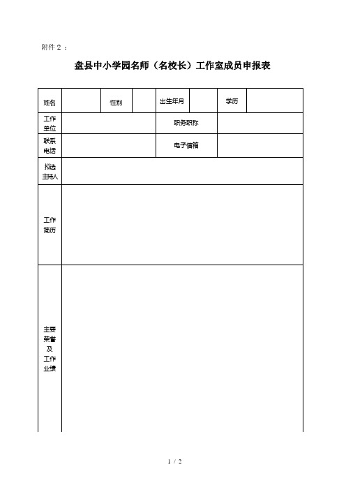 盘县中小学园名师(名校长)工作室成员申报表