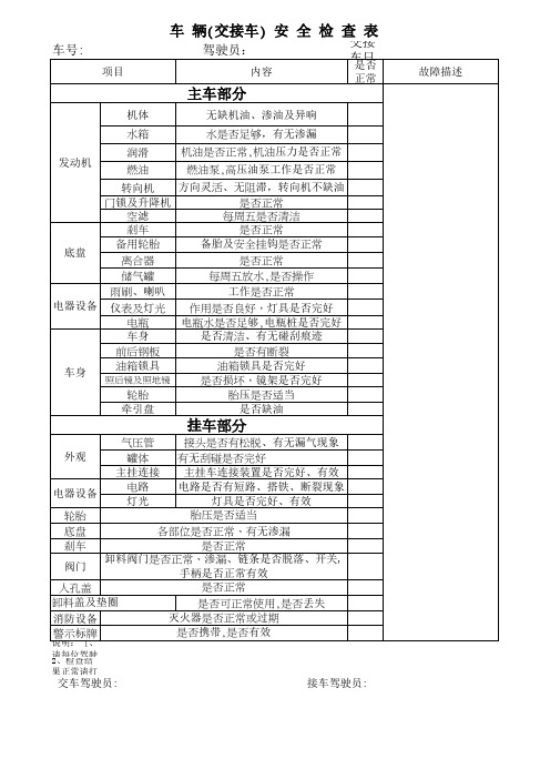 车辆(交接)安全检查表