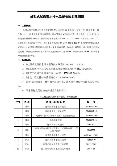 虹吸式屋面雨水排水系统安装监理细则