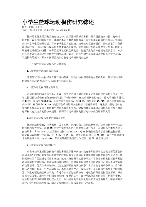 小学生篮球运动损伤研究综述