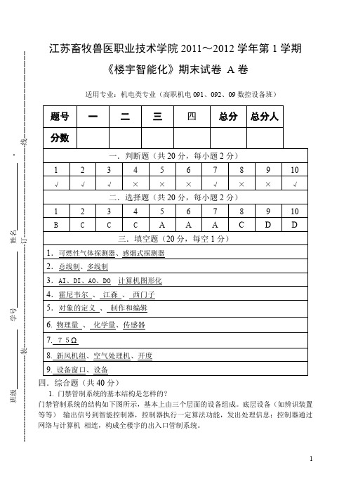 楼宇智能化期末试卷A答案