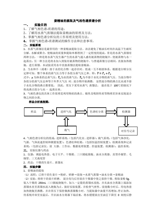 姜精油的提取及气相色谱质谱分析