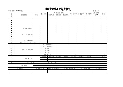 项目资金使用计划审批表(表格模板)