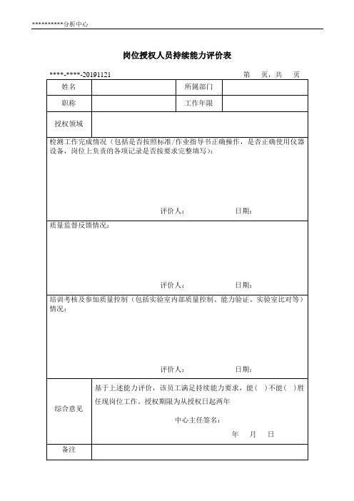 03岗位授权人员持续能力评价表