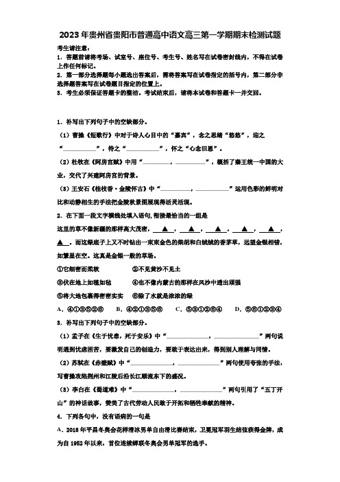 2023年贵州省贵阳市普通高中语文高三第一学期期末检测试题含解析