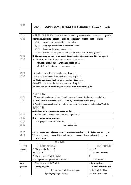 2019-2020学年人教版英语九年级Unit1  How can we become good l