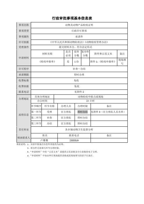 行政审批事项基本信息表