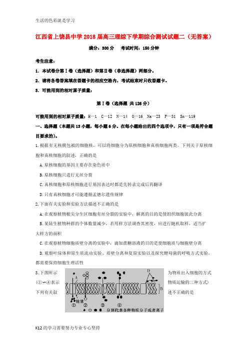 [推荐学习]2018届高三理综下学期综合测试试题二(无答案)