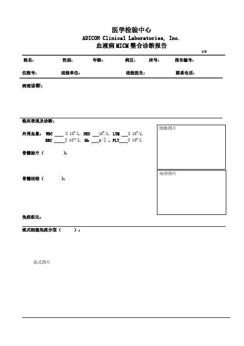 血液病理MICM综合诊断报告模版