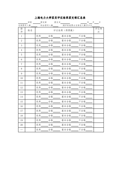 上海电力大学团员评议结果团支部汇总表【模板】