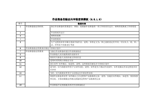 作业准备的验证内审检查表模板