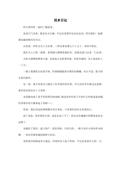 回乡日记_高中高二作文450字