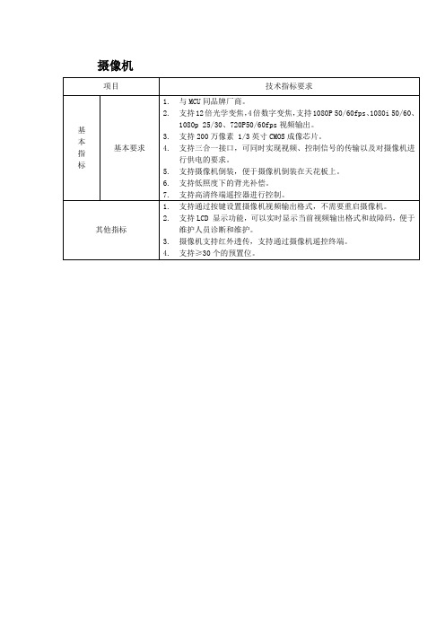 摄像机 招标参数 模板