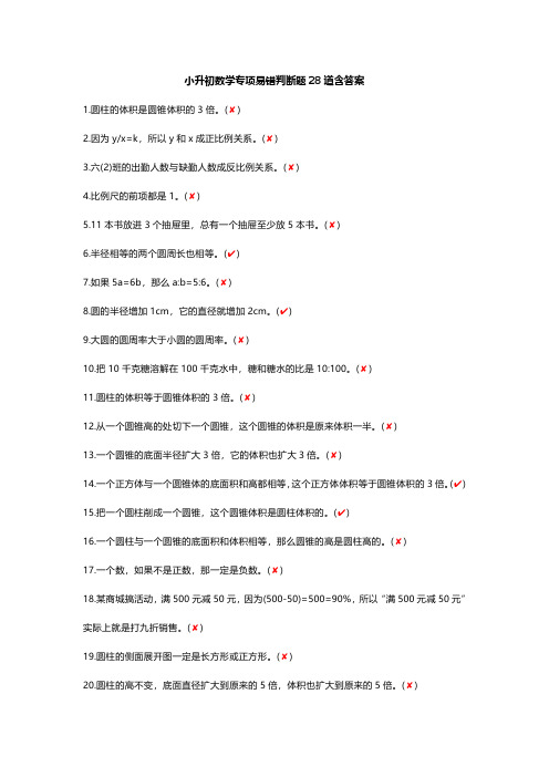 小升初数学专项易错判断题28道含答案