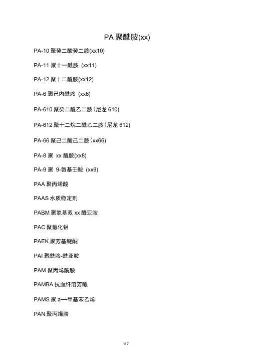 常用高分子化合物简写