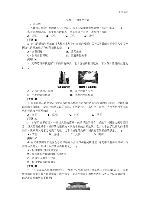 七年级下册历史专题三 对外交往篇