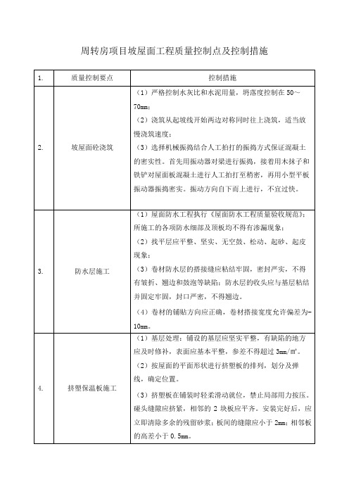 周转房项目坡屋面工程质量控制点及控制措施