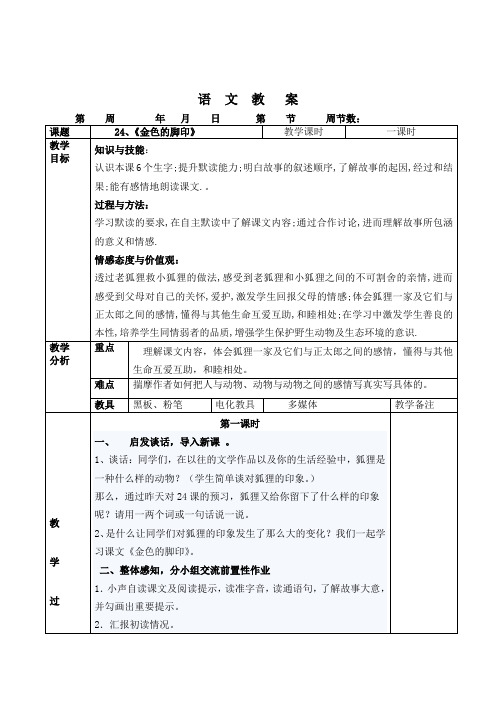 六年级上册语文教案-24、《金色的脚印》-人教新课标