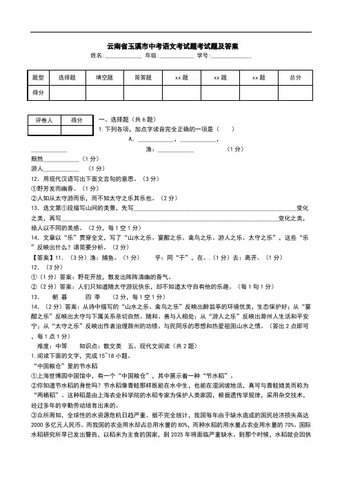  云南省玉溪市中考语文考试题考试题及答案.doc