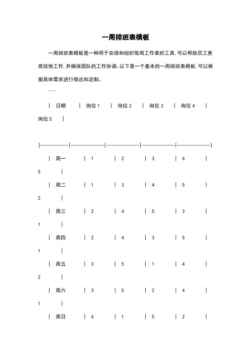 一周排班表模板