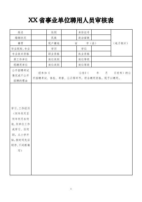 事业单位聘用人员审核表