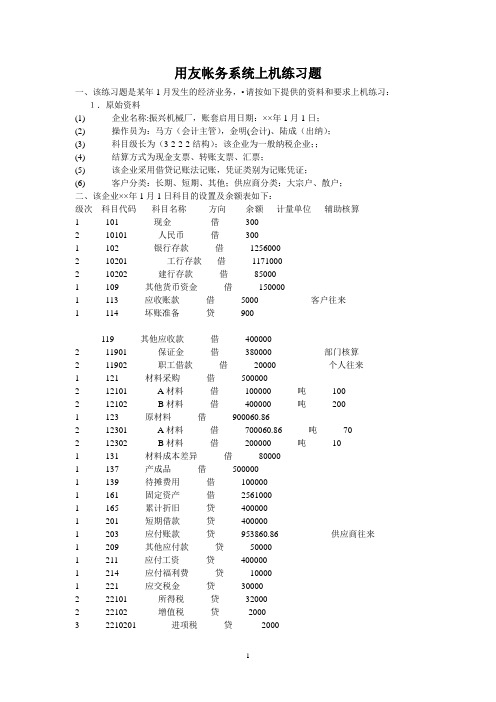 用友T3帐务系统上机练习题