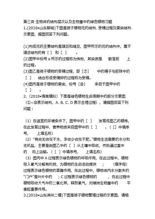 2019中考生物总复习重点题型--识图题生物体的结构层次以及生物圈中的绿色植物(含解析)