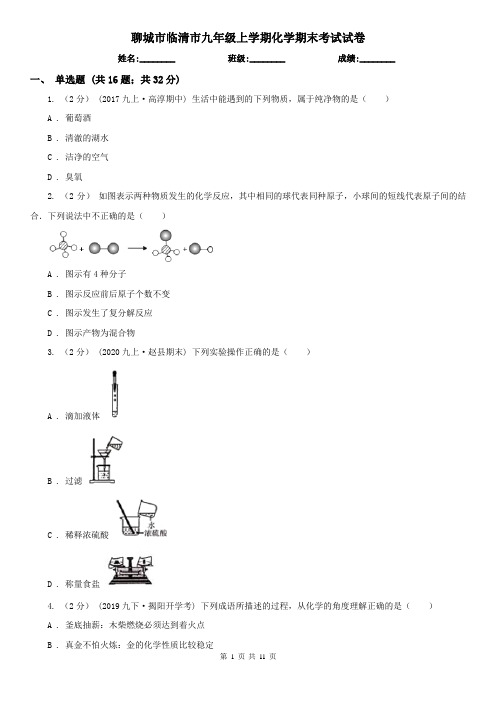 聊城市临清市九年级上学期化学期末考试试卷