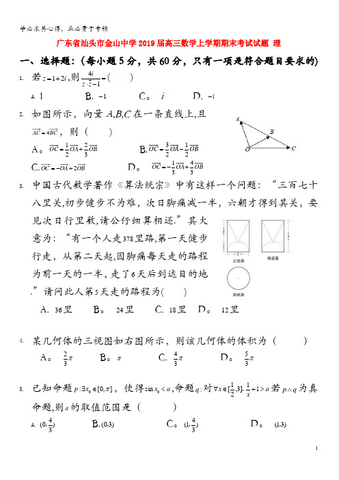 广东省汕头市金山中学2019届高三数学上学期期末考试试题 理