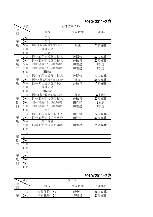 11秋农林系老生课表