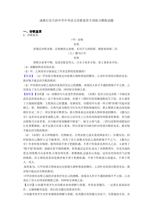 成都石室天府中学中考语文诗歌鉴赏专项练习模拟试题