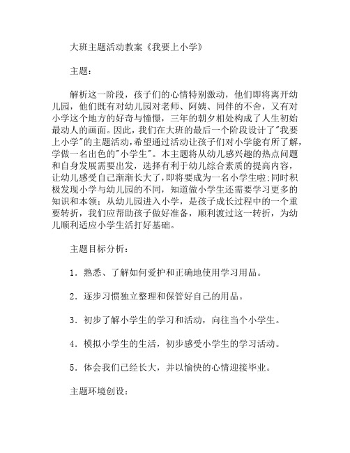 大班主题活动我要上小学教案