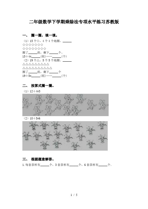 二年级数学下学期乘除法专项水平练习苏教版