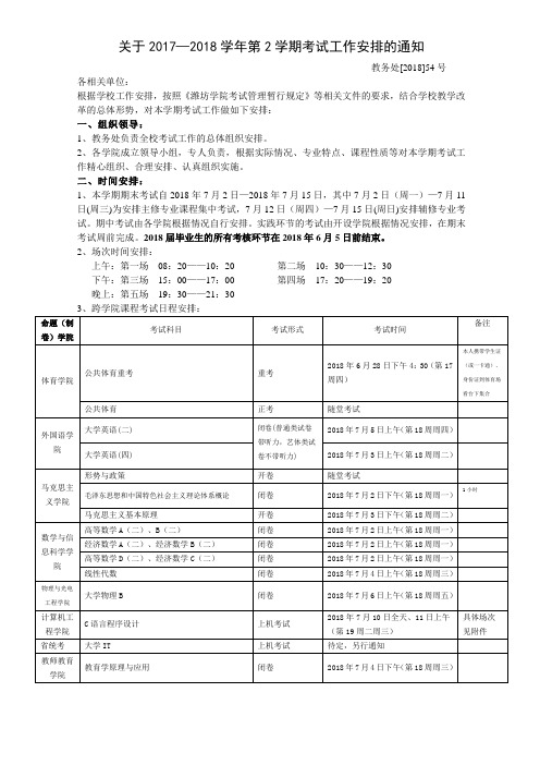 关于2017—2018学年第2学期考试工作安排的通知 .doc