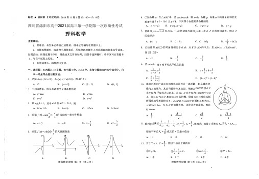 四川省绵阳市高中2021届高三第一学期第一次诊断性考试数学(理)试题 含答案