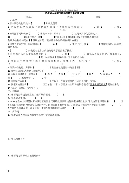 苏教版六年级下册科学第三单元测试题